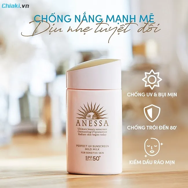 Kem chống nắng trang điểm kiềm dầu Anessa Perfect UV Sunscreen Mild Milk SPF50+