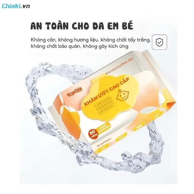 Khăn ướt cho b&eacute; Topgia Kids Việt Nam mang lại cảm gi&aacute;c m&aacute;t mẻ, dễ chịu, lau xong kh&ocirc; tho&aacute;ng