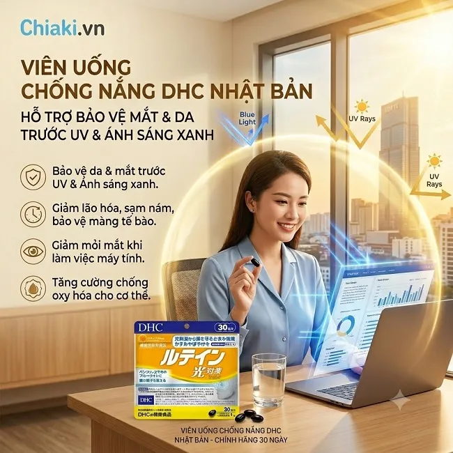 Vi&ecirc;n uống chống nắng DHC bảo vệ l&agrave;n da trước t&aacute;c hại của tia UV v&agrave; &aacute;nh s&aacute;ng xanh