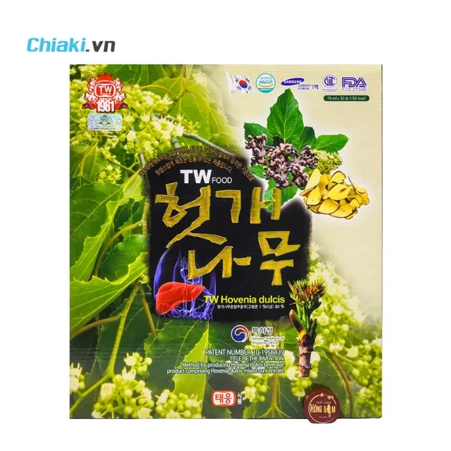 Nước m&aacute;t gan giải rượu Hovenia Dulcis Taewoong H&agrave;n Quốc chống ngộ độc, giảm nhức đầu, buồn n&ocirc;n, ợ n&oacute;ng khi uống nhiều rượu