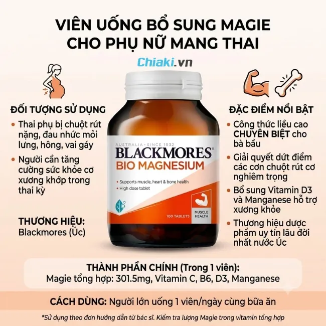 Vi&ecirc;n uống Magie Blackmores Bio Magnesium giải quyết dứt điểm c&aacute;c cơn chuột r&uacute;t co r&uacute;t cơ nghi&ecirc;m trọng