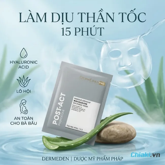 Mặt nạ cho b&agrave; bầu DermEden Biocellulose Soothing Mask mang lại cảm gi&aacute;c thư gi&atilde;n m&aacute;t lạnh, giảm sưng đỏ, kh&oacute;a ẩm vượt trội