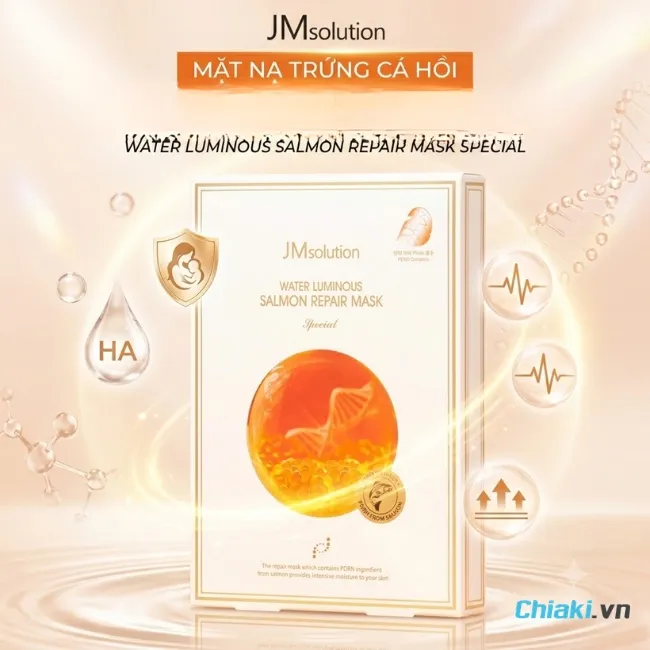 Mặt nạ JM Solution Water Luminous Salmon Repair Mask&nbsp;cải thiện độ đ&agrave;n hồi v&agrave; gi&uacute;p da săn chắc hơn