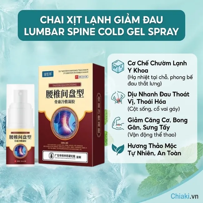 Chai xịt lạnh giảm đau Lumbar Spine Cold Gel Spray l&agrave;m dịu c&aacute;c cơn đau do tho&aacute;t vị đĩa đệm, tho&aacute;i h&oacute;a cột sống