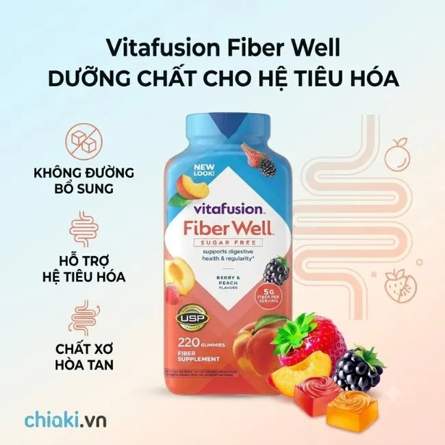 Vitamin tổng hợp cho người lớn của Mỹ Vitafusion Fiber Well bổ sung chất xơ h&ograve;a tan, gi&uacute;p hỗ trợ ti&ecirc;u h&oacute;a