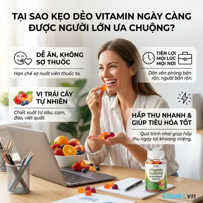 Kẹo vitamin tổng hợp cho người lớn c&oacute; hương vị thơm ngon, dễ sử dụng