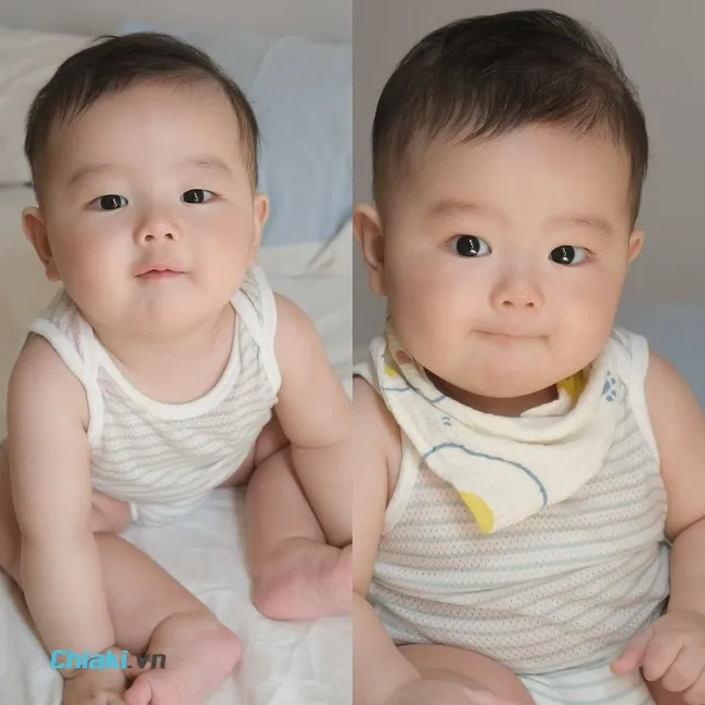 B&eacute; trai khoảng 9 th&aacute;ng tuổi t&oacute;c tơ lưa thưa được tỉa gọn tự nhi&ecirc;n