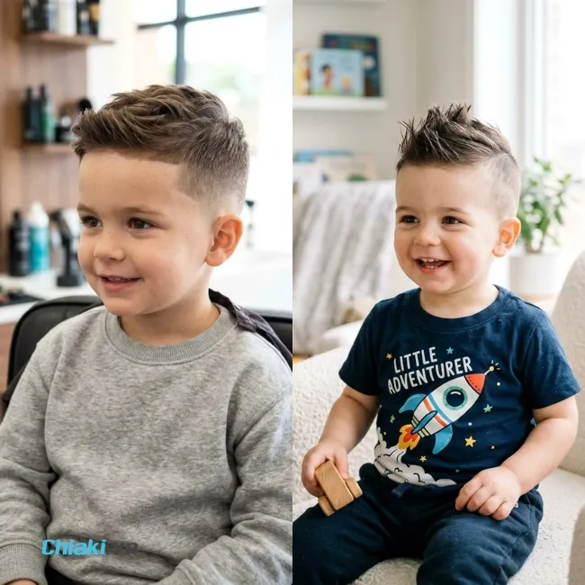 B&eacute; trai t&oacute;c mỏng để kiểu faux hawk vuốt dựng nhẹ dải giữa