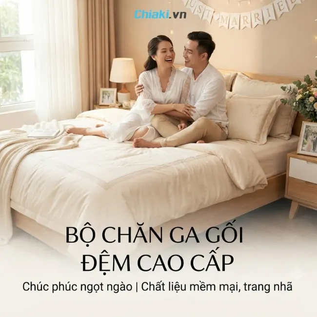 Một bộ chăn ga gối c&oacute; chất liệu mềm mại, tho&aacute;ng m&aacute;t với m&agrave;u sắc trang nh&atilde; sẽ l&agrave; lời ch&uacute;c ph&uacute;c tinh tế