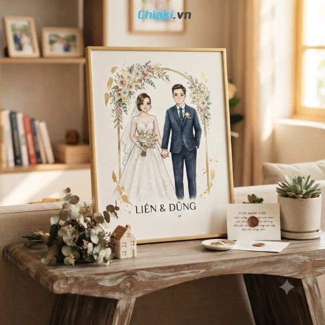 Tranh ch&acirc;n dung l&agrave; m&oacute;n qu&agrave; c&oacute; thể sử dụng để trang tr&iacute; nh&agrave; mới của hai vợ chồng