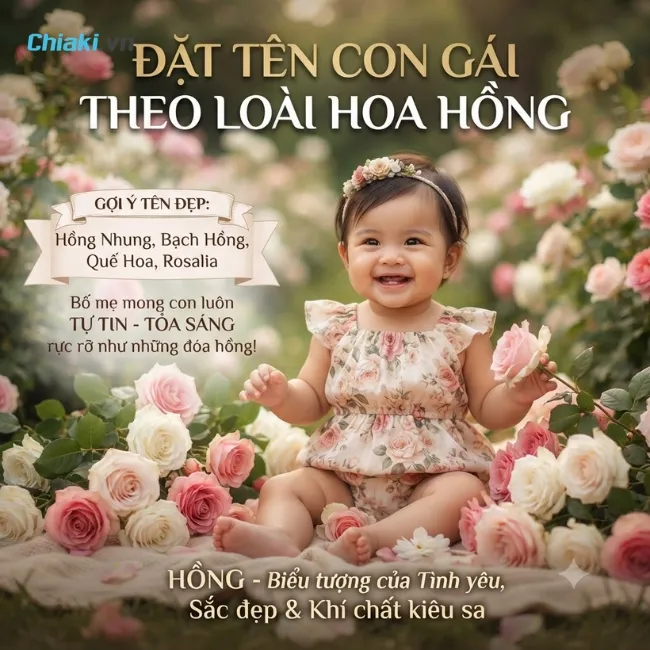 Đặt t&ecirc;n con g&aacute;i theo lo&agrave;i hoa Hồng