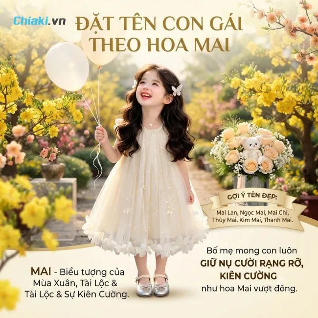 T&ecirc;n con g&aacute;i theo c&aacute;c lo&agrave;i hoa Mai rực rỡ, ki&ecirc;n cường