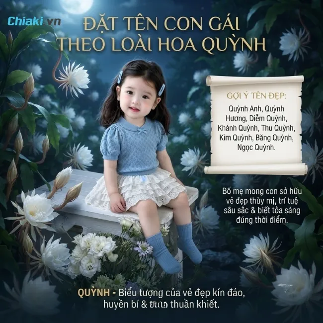 Đặt t&ecirc;n con g&aacute;i theo lo&agrave;i hoa Quỳnh huyền b&iacute;, thuần khiết