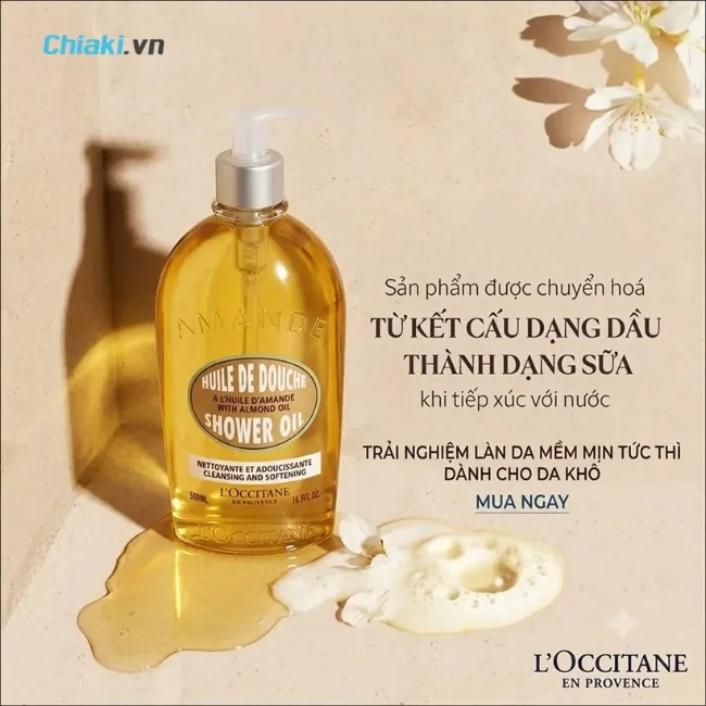 Dầu tắm hạnh nh&acirc;n L'Occitane Almond Shower Oil nu&ocirc;i dưỡng da tức th&igrave;