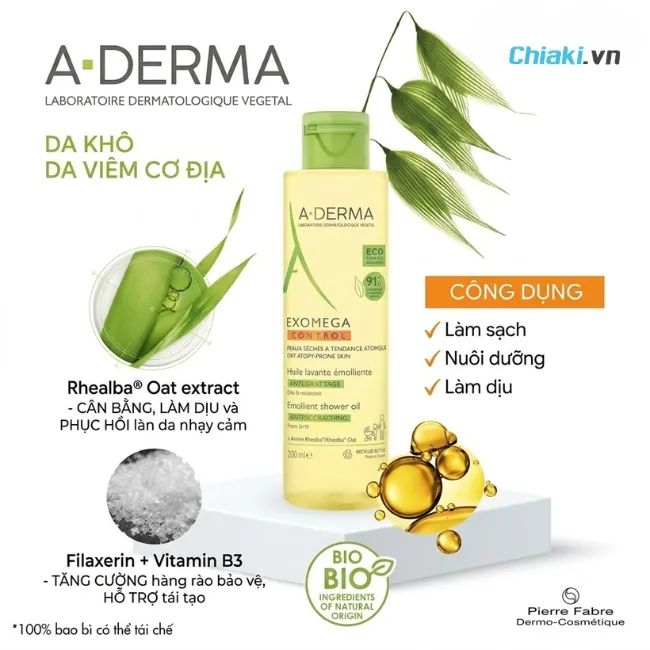 Dầu tắm cho da kh&ocirc; Aderma Exomega Shower Oil giải ph&aacute;p chăm s&oacute;c đặc biệt cho l&agrave;n da bị tổn thương do kh&ocirc; lạnh