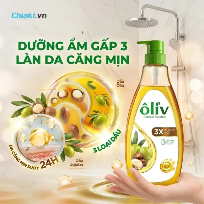 Dầu tắm Olive s&aacute;ng da dưỡng ẩm mịn m&agrave;ng bảo vệ da khỏi t&aacute;c hại của m&ocirc;i trường hanh kh&ocirc;
