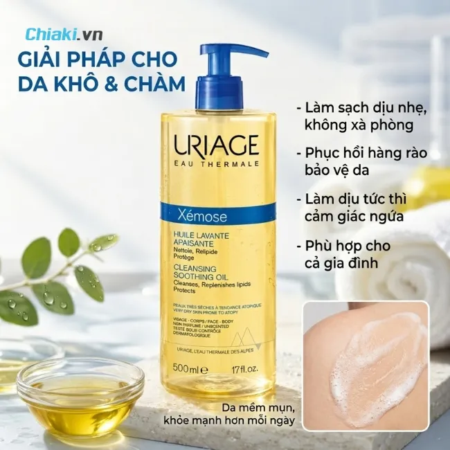 Dầu tắm cấp ẩm Uriage Xemose Cleansing Oil cung cấp độ ẩm s&acirc;u gi&uacute;p chấm dứt cảm gi&aacute;c kh&ocirc; căng