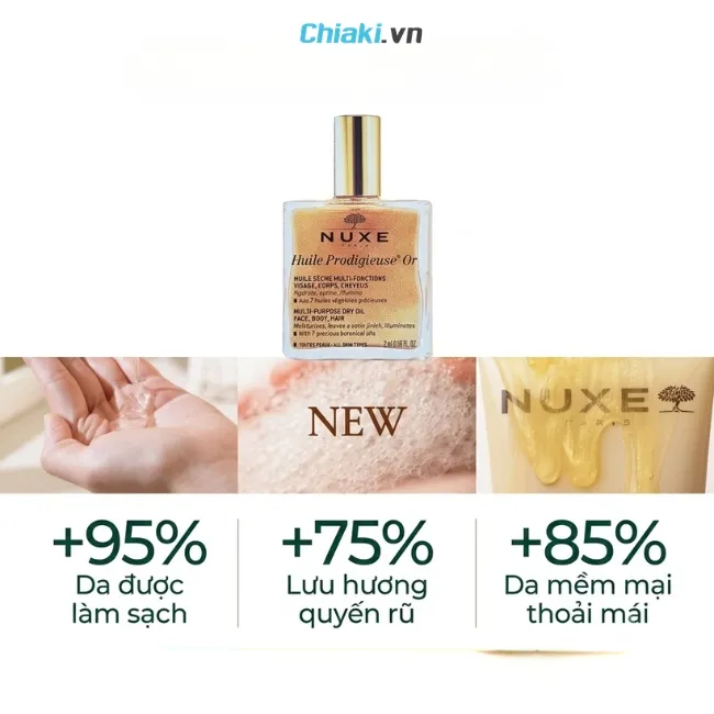 Dầu tắm Nuxe Prodigieux Huile de Douche nu&ocirc;i dưỡng l&agrave;n da th&ocirc; r&aacute;p tức th&igrave;, để lại bề mặt da mướt mịn