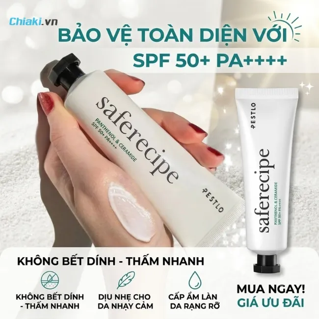 Kem chống nắng văn ph&ograve;ng Pestlo Safe Recipe Sun Essence bảo vệ da rạng rỡ suốt buổi l&agrave;m việc