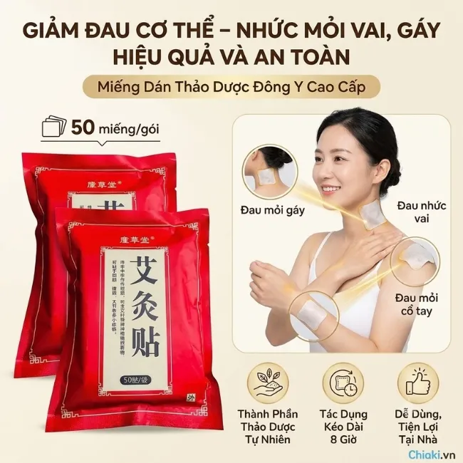 Miếng d&aacute;n ngải cứu thảo dược Trung Quốc giảm đau nhức v&ugrave;ng cổ vai g&aacute;y