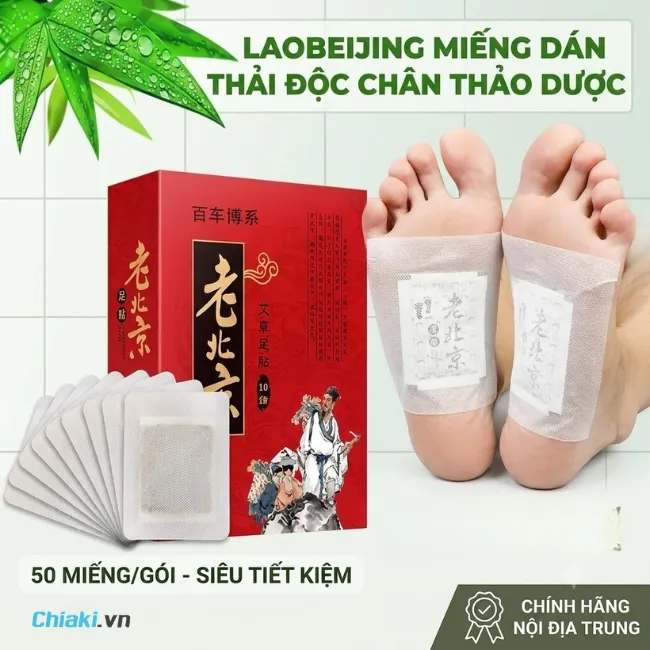 Miếng d&aacute;n g&oacute;t ch&acirc;n thải độc Trung Quốc LAO BEIJING giảm mỏi nhức tức th&igrave;