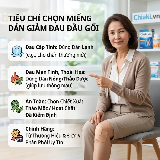 Ti&ecirc;u ch&iacute; chọn miếng d&aacute;n giảm đau giảm sưng đầu gối ph&ugrave; hợp
