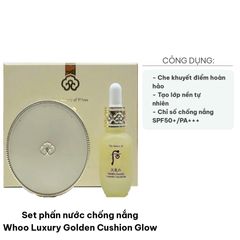 Set Phấn Nước Chống Nắng Whoo Luxury Golden Cushion Glow SPF 50+/PA+++ – Dưỡng Da, Che Khuyết Điểm, Lớp Nền Rạng Rỡ, Phù Hợp Mọi Loại Da