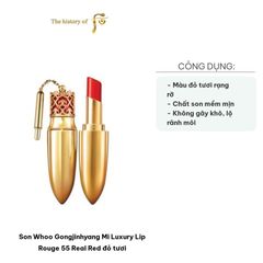 Son Whoo Gongjinhyang Mi Luxury Lip Rouge 55 Real Red - Son Môi Đỏ Tươi Sang Chảnh, Dưỡng Ẩm Mượt Mà, Phù Hợp Với Mọi Tông Da