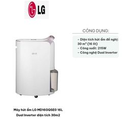 Máy Hút Ẩm LG MD16GQSE0 16L Dual Inverter - Hiệu Suất 215W, Phù Hợp Diện Tích 30m2, Loại Bỏ Vi Khuẩn, Tiết Kiệm Điện