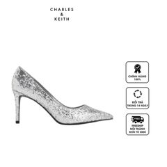 Giày cao gót Charles & Keith Emmy Glittered Pointed-Toe Pumps CK1-60280245-4 Silver