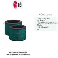 Bộ 2 Màng Lọc Thay Thế cho Máy Lọc Không Khí LG AS95GDWV0 - Lọc HEPA và Khử Mùi Hiệu Quả, Loại Bỏ 99,99% Bụi Siêu Mịn