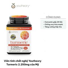 Viên tinh chất nghệ Youtheory Turmeric 2.250mg - Tăng cường sức khỏe và làm đẹp da, Hỗ trợ tiêu hóa, chống oxy hóa