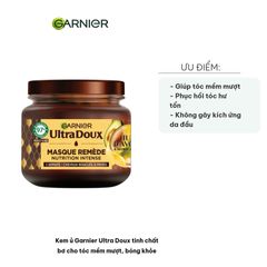 Kem ủ tóc Garnier Ultra Doux tinh chất bơ 340ml - Dưỡng ẩm, phục hồi tóc mềm mượt, bóng khỏe, chống chẻ ngọn hiệu quả