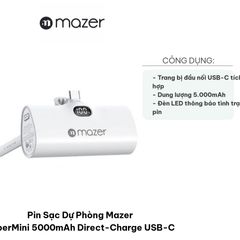 Pin Sạc Dự Phòng Mazer SuperMini 5000mAh USB-C - Sạc Nhanh 20W, Thiết Kế Nhỏ Gọn, Phù Hợp Với Thiết Bị Apple, Đen Trắng