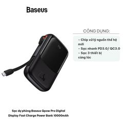 Sạc Dự Phòng Baseus Qpow Pro 10000mAh - Bảo Mật Thông Minh, Sạc Nhanh USB & Type C, Màn Hình Hiển Thị, Dành Cho Điện Thoại & Thiết Bị Di Động