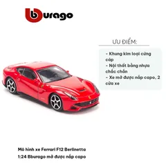 Mô Hình Xe Ferrari F12 Berlinetta 1:24 Bburago - Mở Nắp Capo, Chi Tiết Sống Động, Trang Trí Nhà Ô Tô, Quà Tặng Fan Xe Hơi