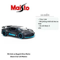 Mô hình xe Bugatti Divo Matte Black tỉ lệ 1:24 - Chi tiết hoàn hảo từ Maisto, quà tặng lý tưởng cho người đam mê xe hơi.