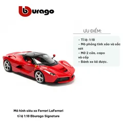 Mô hình siêu xe Ferrari LaFerrari 1:18 Bburago Signature - Đỏ/Đen - Trang trí nhà cửa và quà tặng cho tín đồ xe hơi