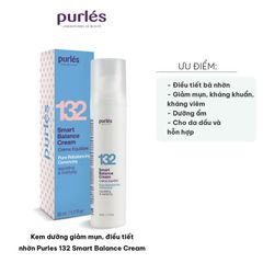 Kem Dưỡng Giảm Mụn Điều Tiết Nhờn Purles 132 Smart Balance Cream - Lọ 50ml Chăm Sóc Da Dầu và Hỗn Hợp, Vegan, Không Paraben