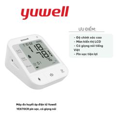 Máy Đo Huyết Áp Điện Tử Yuwell YE670CR - Pin Sạc, Giọng Nói Hướng Dẫn Bằng Tiếng Việt, Dễ Sử Dụng Cho Người Già