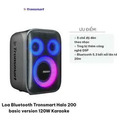 Loa Bluetooth Tronsmart Halo 200 - Karaoke 120W với 2 Micro Không Dây, Hiệu Ứng Âm Thanh 3D, Thiết Kế RGB Độc Đáo, Thời Gian Sử Dụng 15H