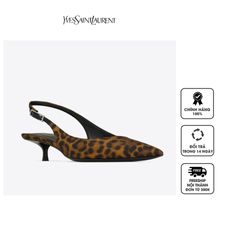 Giày hở gót YSL Cherish Slingback Pumps In Leopard Grosgrain 775130AAC9X2038