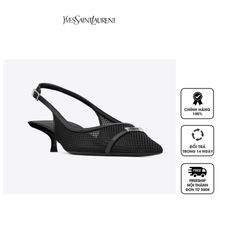 Giày YSL Oxalis Slingback Pumps In Mesh 763171AACSW1000 Black