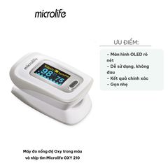 Máy đo nồng độ Oxy trong máu và nhịp tim Microlife OXY 210 - Thiết bị tiện lợi OLED hiển thị rõ nét, 3 trong 1 cho sức khỏe gia đình.