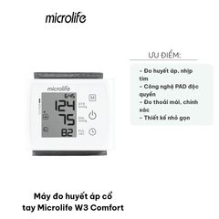 Máy Đo Huyết Áp Cổ Tay Microlife W3 Comfort - Công Nghệ PAD Chống Rối Loạn Nhịp Tim, Đo Nhanh, Bộ Nhớ 30 Lần, Thiết Kế Siêu Mỏng, Tiện Dụng