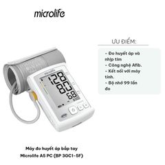 Máy Đo Huyết Áp Bắp Tay Microlife A5 PC (BP 3GC1-5F) - Chống Ồn, Công Nghệ Gentle+ và Afib, Chính Xác, Tiện Dụng Tại Nhà