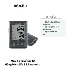 Máy Đo Huyết Áp Tự Động Microlife B3 Bluetooth - Đo Huyết Áp và Nhịp Tim Chính Xác, Kết Nối Bluetooth, Bộ Nhớ 99 Lần Cho 2 Người Dùng