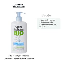 Gel Vệ Sinh Phụ Nữ Corine de Farme Organic Intimate Sensitive 250ml - Hữu Cơ, Dịu Nhẹ cho Vùng Kín Nhạy Cảm