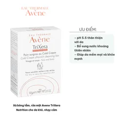 Xà Bông Tắm Rửa Mặt Avène TriXera Nutrition Cold Cream 100g cho Da Khô Nhạy Cảm - Làm Sạch Dịu Nhẹ và Dưỡng Ẩm Tối Ưu