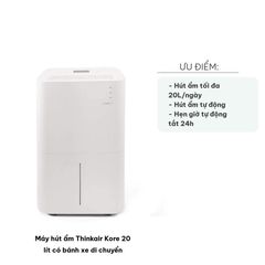 Máy Hút Ẩm Thinkair Kore 20L - Có Bánh Xe Di Chuyển, Tự Động Điều Chỉnh Độ Ẩm, Dung Tích 4L, Phù Hợp Phòng 45m2